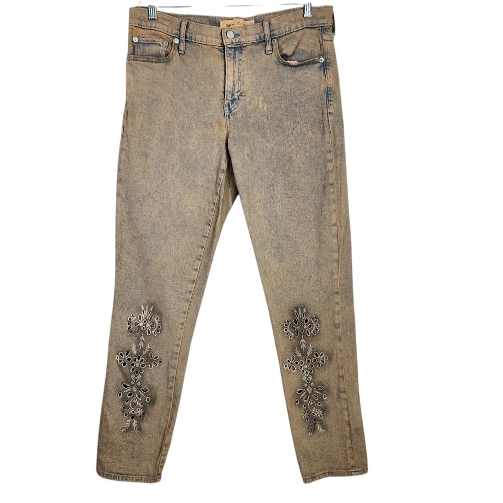 GAP BEST GIRLFRIEND TEA DYED LASER CUT EMBROIDERED JEANS